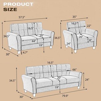 Sunmory 2-Piece Sofa Sets Linen Upholstered Couch, 1+3 Seater Sofa-AA