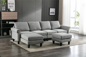 GREATPLANINC U-shape Accent Sofa Set Linen Couch Set with Reversible Ottomans Sofa