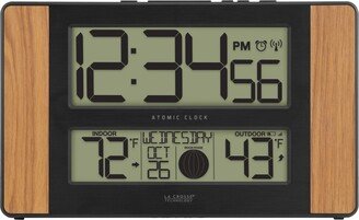 Atomic Digital Clock with Temperature and Moon Phase, Oak finish