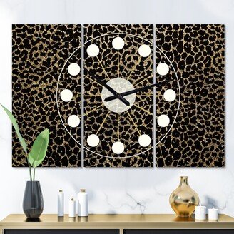 Designart 'Leopard Fur Safari V' Oversized Mid-Century wall clock - 3 Panels - 36 in. wide x 28 in. high - 3 Panels