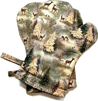 Handmade Oven Mitts, Set Of 2, Deer & Pine Trees