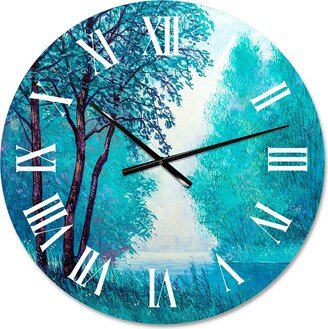 Designart 'Blue Coloured Tree Impression III' Lake House wall clock