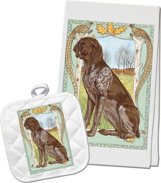 German Pointer Kitchen Dish Towel & Pot Holder Gift Set