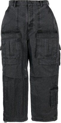 Cropped Denim Cargo Trousers