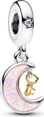 Cubic Zirconia Two-Tone Key Moon Dangle Charm