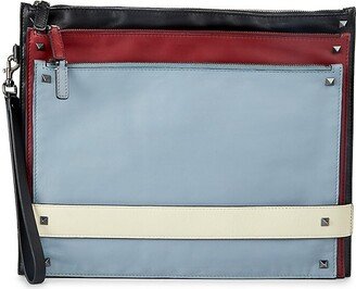 Colorblock Leather Zip Pouch