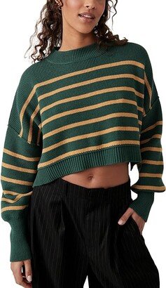 Stripe Easy Street Crop Pullover (Hunter Green Combo) Women's Clothing