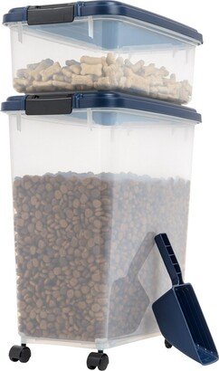 Iris Usa 3-Piece Airtight Food Storage Container Combo with Scoop for Pet, Dog, Cat and Bird Food, Navy