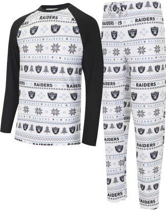 Men's Concepts Sport White/Black Las Vegas Raiders Tinsel Raglan Long Sleeve T-Shirt & Pants Sleep Set