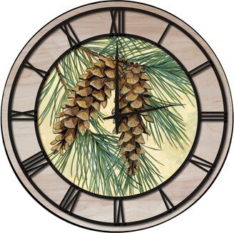 House & Homebody Co. Wall Clock with Natural Woodgrain Accent - Pinecone - Black Numbers - 24 x 24