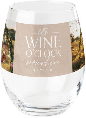 Stemless Wine Glasses: It's Wine O'clock Printed Wine Glass, Printed Wine, Set Of 1, Beige