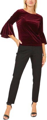 Petites Womens Velvet Bell Sleeve Blouse