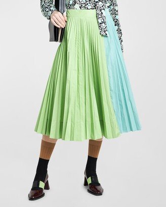 Pleated Colorblock Midi Skirt