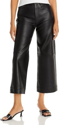 Womens Leather High Rise Cropped Pants