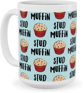 Mugs: Stud Muffin - Muffins - Blue Ceramic Mug, White, 15Oz, Blue