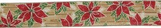 Northlight Red and Green Poinsettia Christmas Wired Craft Ribbon 2.5