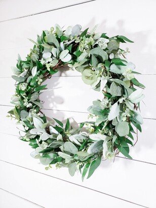 Farmhouse Greenery Wreath, Lambs Ear & Eucalyptus Wreath