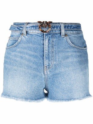 Logo-Buckle Belted Denim Shorts