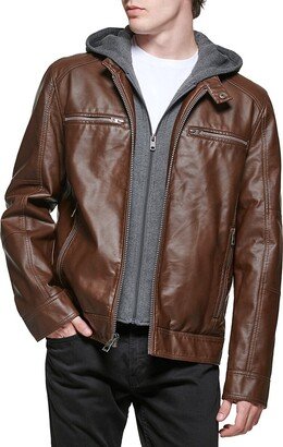 2-In-1 Hooded Faux Leather Jacket