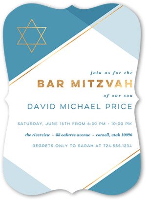 Bar/Bat Mitzvah Invitations: Bright Diagonal Bar Mitzvah Invitation, Blue, 5X7, Matte, Signature Smooth Cardstock, Bracket