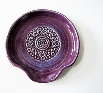 Small Purple Spoon Rest, Stoneware, Wheel Thrown Pottery