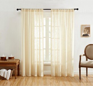 Linda Faux Linen Textured Semi Sheer Privacy Light Filtering Window Rod Pocket Floor Length Thick Curtains Drapery Panels for Office & Living R