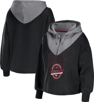 Women's Wear by Erin Andrews Black Miami Heat Pieced Quarter-Zip Hoodie Jacket