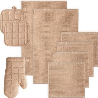 9-Piece Multi Pack - 1 Oven Mitt, 2 Pot Holders, 4 Dishcloths, 2 Kitchen Towels