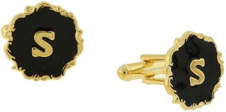 Jewelry 14K Gold-Plated Enamel Initial S Cufflinks