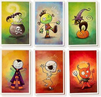 Sustainable Greetings 48 Pack Halloween Greeting Cards Bulk with Envelopes, 6 Assorted Cartoon Monsters Design, 4 x 6 In