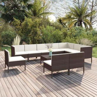 11 Piece Patio Lounge Set with Cushions Poly Rattan Brown-AG