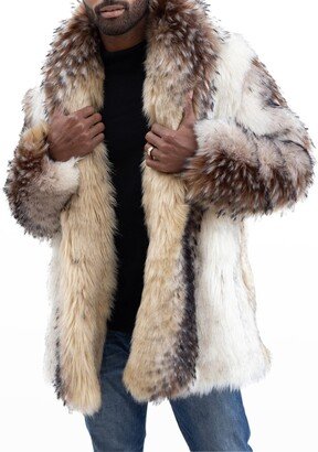 Men's Shawl Collar Faux Fur Coat-AA