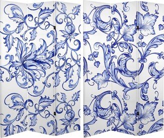 Red Lantern Handmade 6' Canvas Blue Filigree Room Divider