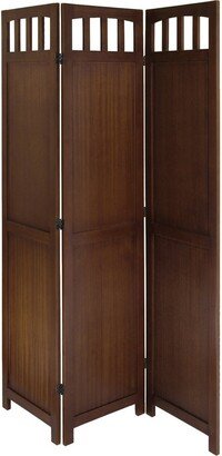 3-Panel Wooden Folding Room Divider Screen in Walnut Finish - 52.4 x 0.8 x 70 inches