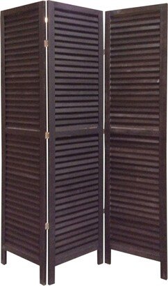 3 Panel Foldable Wooden Shutter Screen with Straight Legs, Black