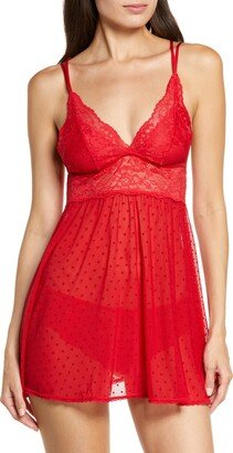 Beatriz Dot Mesh & Lace Babydoll Chemise