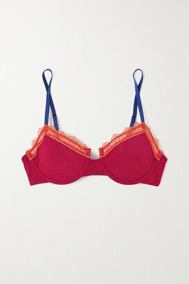 Cressida Recycled Lace-trimmed Stretch-modal Underwired Bra - Burgundy