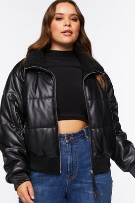 Plus Size Faux Leather Bomber Jacket