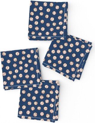 Tiny Baseball Cocktail Napkins | Set Of 4 - Micro Balls On Blue By Aaron Christensen Summer Cloth Spoonflower