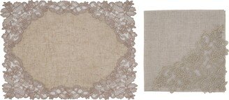 Saro Lifestyle Embroidered Lace Napkin Placemat Set of 2