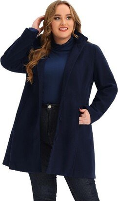 Agnes Orinda Women's Plus Size Elegant Single Breasted Detachable Hooded Trench Overcoats Navy Blue 1X