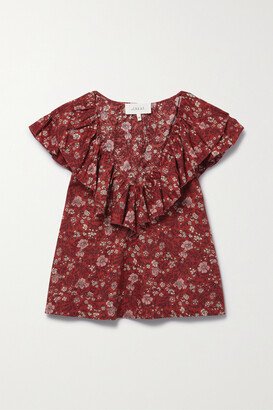 The Topiary Ruffled Floral-print Cotton Blouse - Red