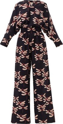 Julia Allert Dragonfly Print Suit Blouse & Trousers - Black