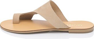 Ancientoo Celaeno Ammos Nubuck Contemporary Fashion Flip Flops With Toe Ring – Women’s Leather Slide Sandal