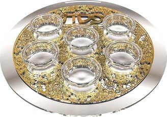 Schonfeld Collection Mirror And Glass Seder Plate With Gold Floral Plate