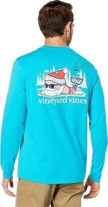 Santa Ski Whale Long Sleeve Pocket Tee (Bluebird) Men's Clothing