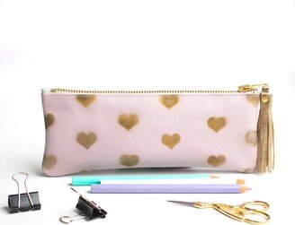 Heart Leather Pencil Case, Pen Pouch, Print Make Up Bag, Mini Back To School Gift Idea