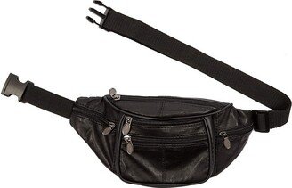 Juvale Fanny Pack, Genuine Sheep Leather Waist Bag Pouch with Multiple Pockets, for Travel Hiking Running Cycling, Black