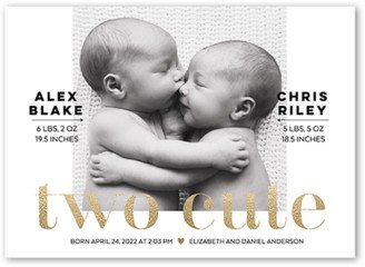 Birth Announcements: Two Cute Birth Announcement, White, 5X7, Standard Smooth Cardstock, Square