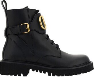 VLogo Plaque Lace-Up Combat Boots